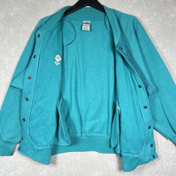 Vintage Puma Jacket Men’s Large Cotton Blend Green Quilted Bomber Shoulder Pads - Picture 9 of 13